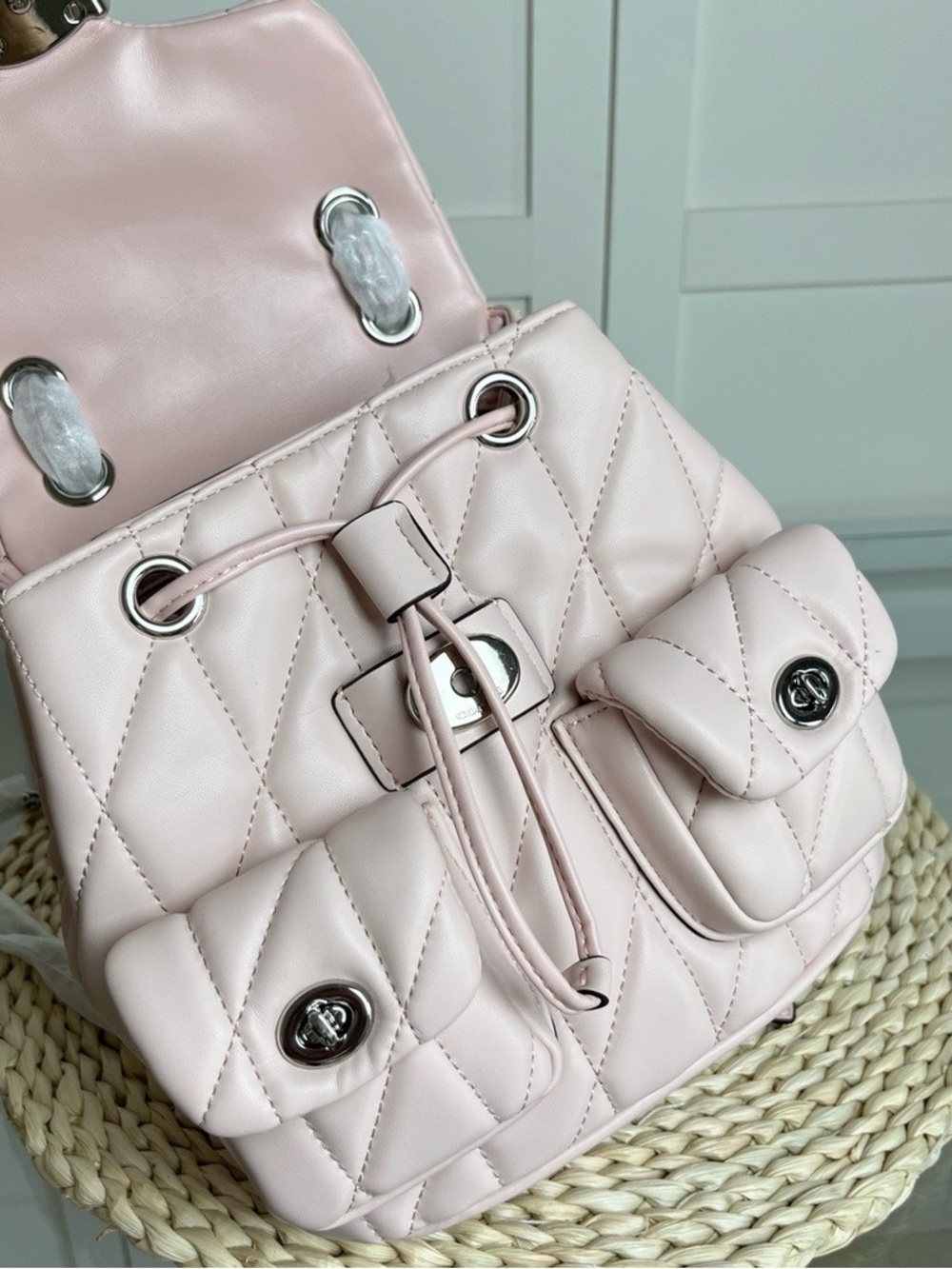 Coach Quilted Pale Pink Leather Backpack with Front Pockets - Picture 7 of 10